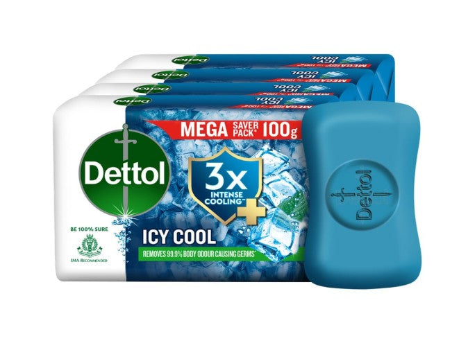 Dettol Icy Cool Bathing Soap Bar With 2x Menthol - 100 gm - Set of 4