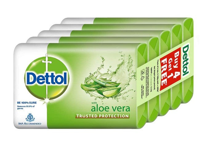 Dettol Bathing Soap Aloe Vera, 100gm, Pack of 5