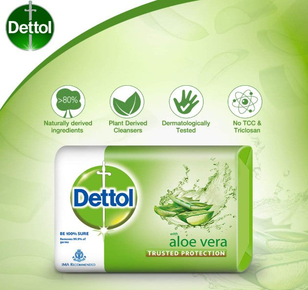 Dettol Bathing Soap Aloe Vera, 100gm, Pack of 5