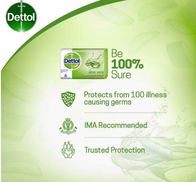 Dettol Bathing Soap Aloe Vera, 100gm, Pack of 5