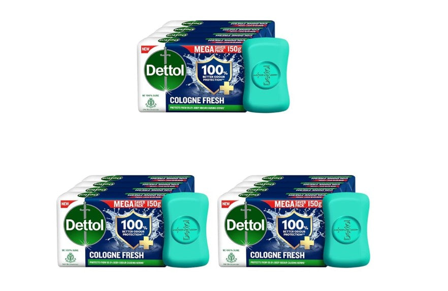 Dettol Cologne Fresh Bathing Soap Bar 150g Pack of 12