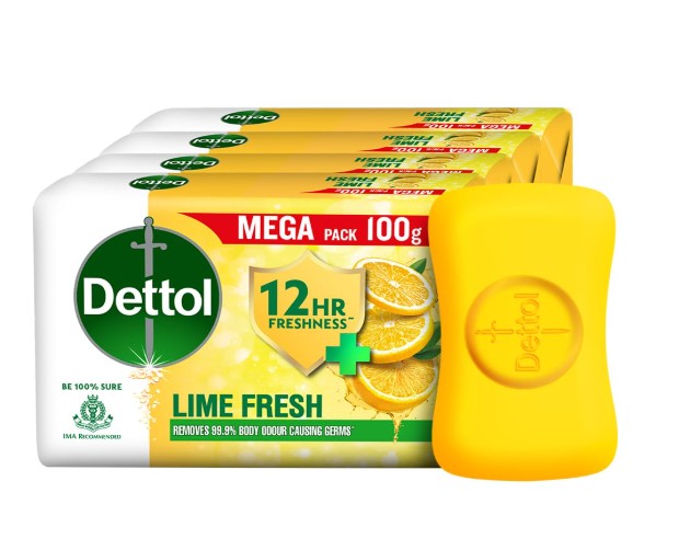 Dettol Lime Cool Bathing Soap Bar with 2x Menthol - 100 gm - Set of 4