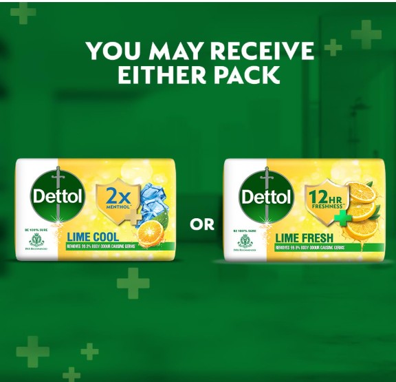 Dettol Lime Cool Bathing Soap Bar with 2x Menthol - 100 gm - Set of 4