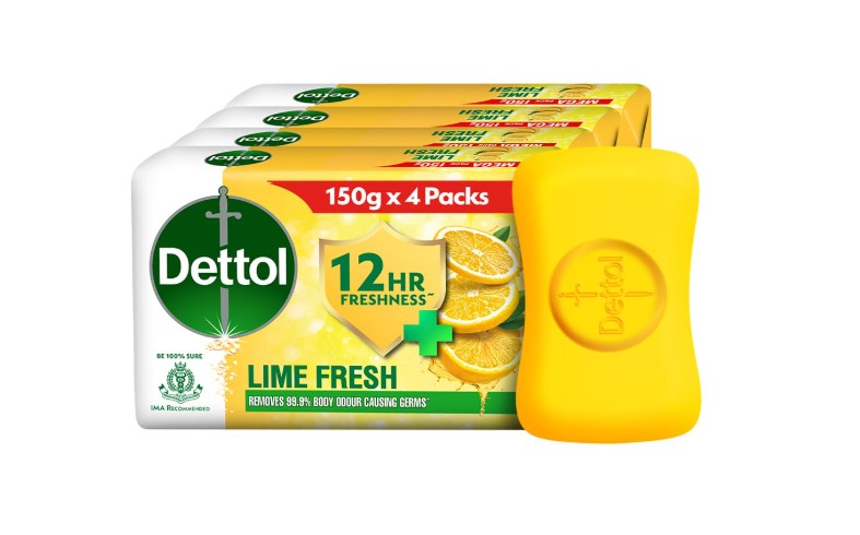 Dettol Lime Fresh (Lime Cool) Bathing Soap Bar 150gm Pack of 4