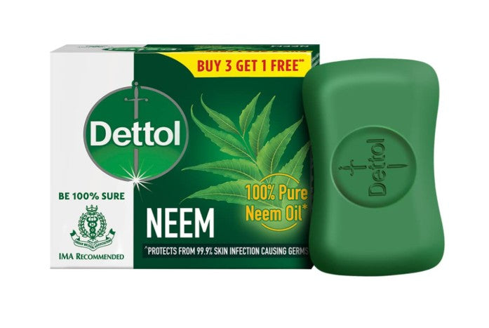 Dettol Neem Bathing Soap Bar With Pure Neem Oil, 75G (Buy 3 Get 1 Free)
