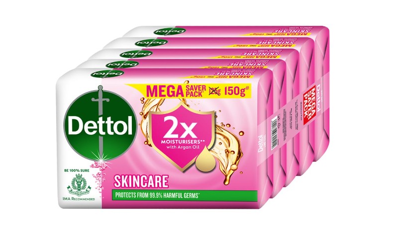 Dettol Skincare Moisturizing Beauty Bathing Soap Bar with Argan Oil 150gm, Pack of 5