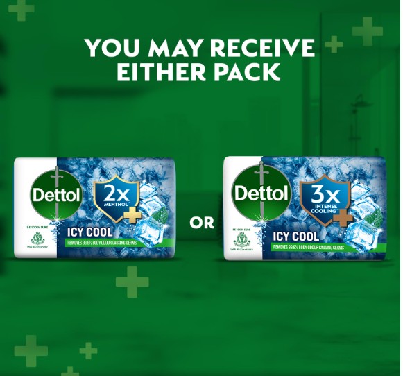 Dettol Icy Cool Bathing Soap Bar With 2x Menthol - 100 gm - Set of 4