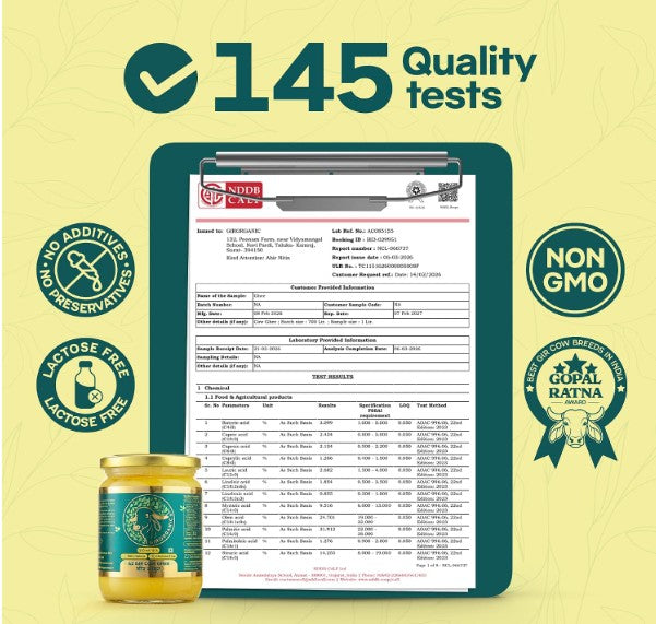 GirOrganic A2 Ghee 500ml - Pure Glass Bottle Ghee