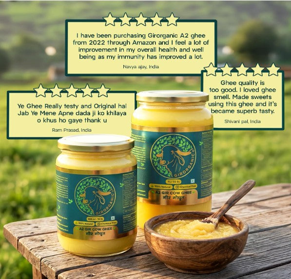 GirOrganic A2 Ghee 500ml - Pure Glass Bottle Ghee