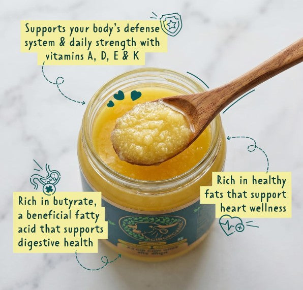 GirOrganic A2 Ghee 500ml - Pure Glass Bottle Ghee