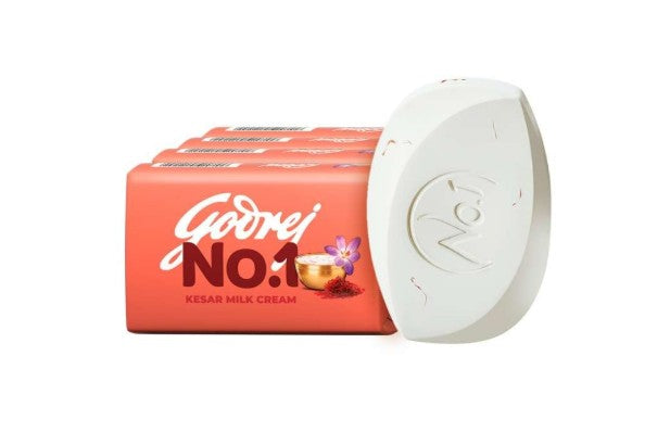 Godrej No.1 Bathing Soap, Kesar & Milk Cream, 100g (Pack of 4+1 FREE)