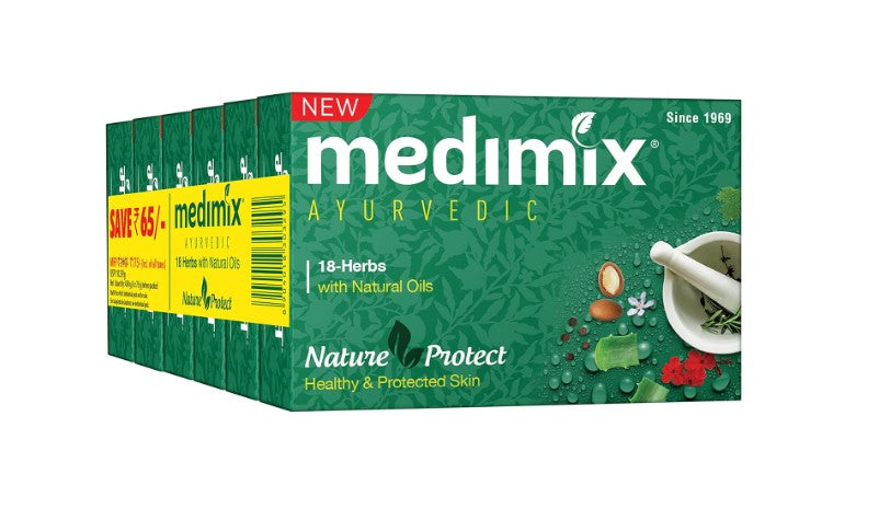 Medimix Ayurvedic Classic 18 Herbs Bathing Soap 75g (Buy 5 Get 1 EXTRA Combo Pack)