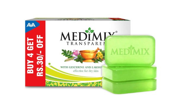 Medimix Transparent Ayurvedic Traditionally Made Bathing Bar Soap 125g (3 + 1 Combo Pack)