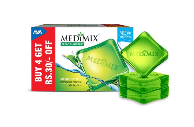 Medimix Clear Glycerine Bathing Bar Soap for Dry Skin 100g (3 + 1 Combo Pack)