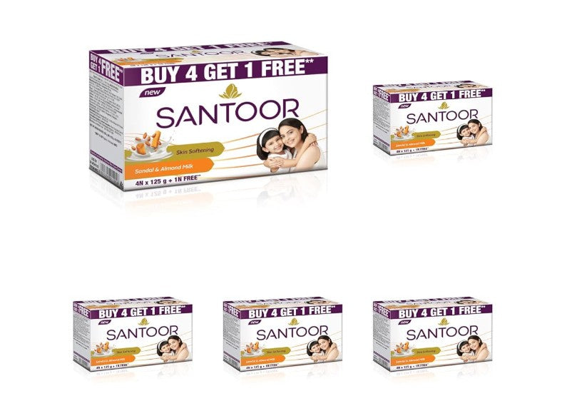 Santoor Skin Softening Sandal & Almond Milk Bathing Soap 100g, Pack of 25