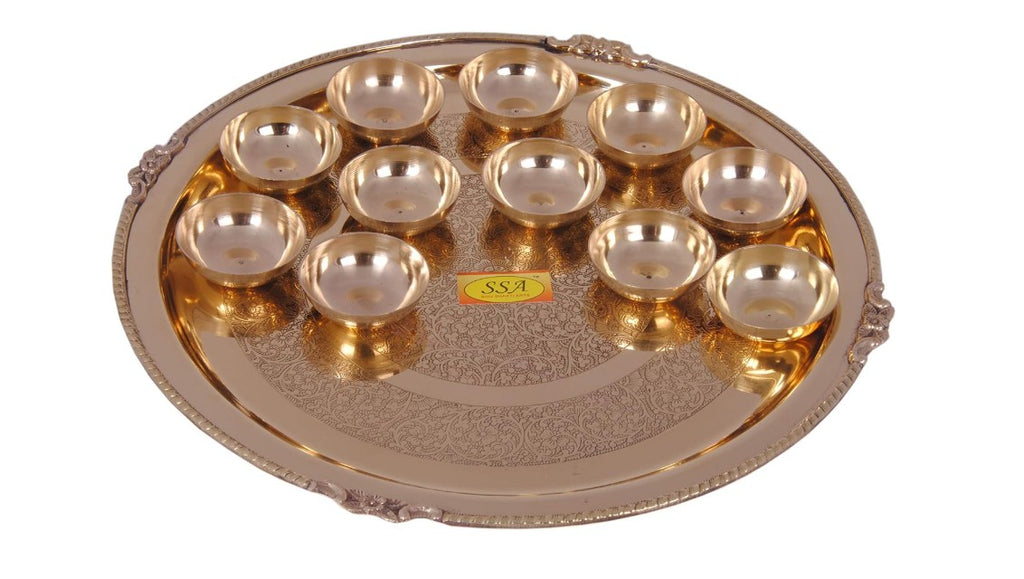 SHIV SHAKTI ARTS Handmade Pure Set of 11 Brass Diya Pooja Thali Set 12 pcs Set