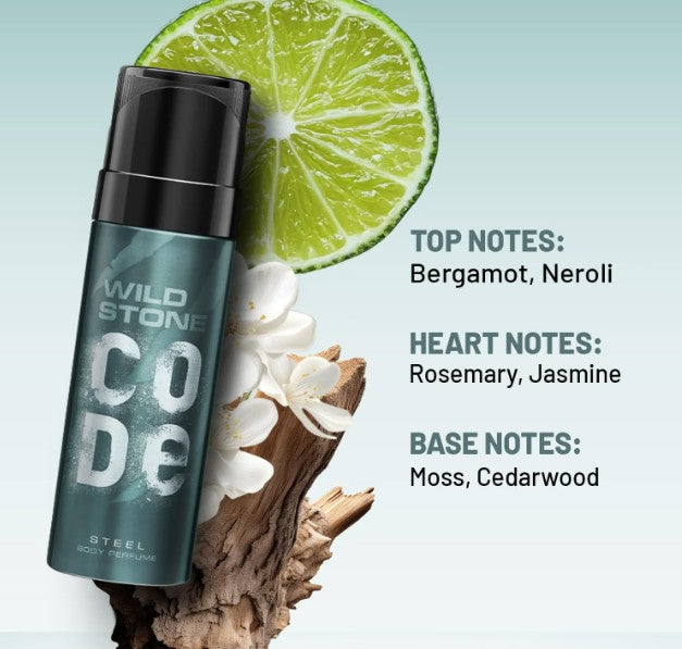 Wild Stone Code Steel Long Lasting No Gas Body Perfume Spray For Men, 150Ml